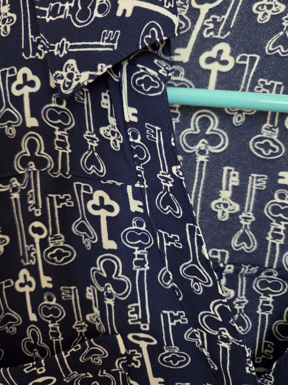 Express Navy Blue Key-Print Blouse - Picture 3 of 3